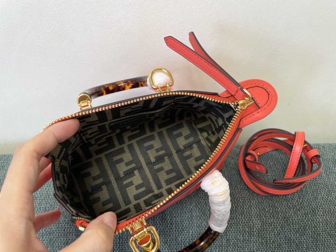 Fendi By The Way Mini Small Boston Bag in Light Red Leather 