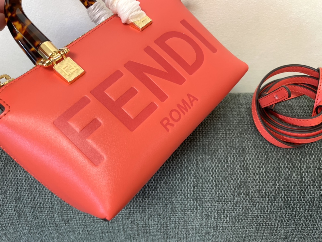 Fendi By The Way Mini Small Boston Bag in Light Red Leather 