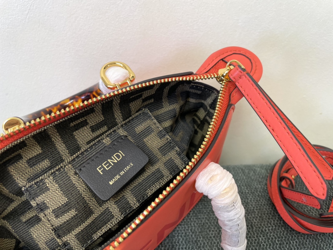 Fendi By The Way Mini Small Boston Bag in Light Red Leather 