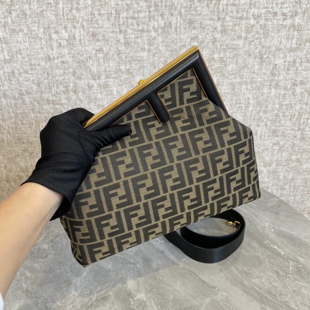 Fendi First Medium Black Bag with FF Jacquard Bag