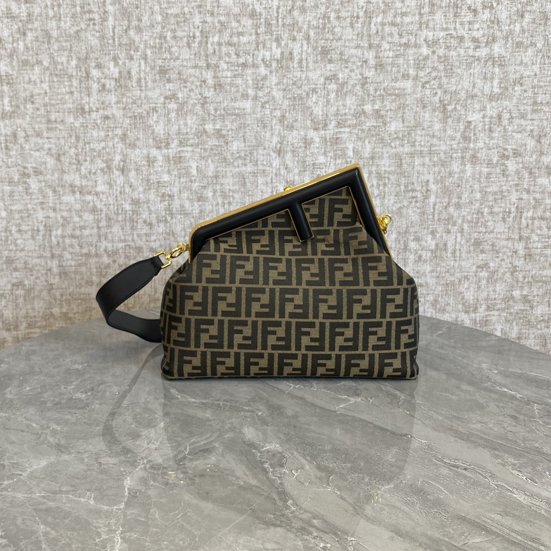 Fendi First Medium Black Bag with FF Jacquard Bag