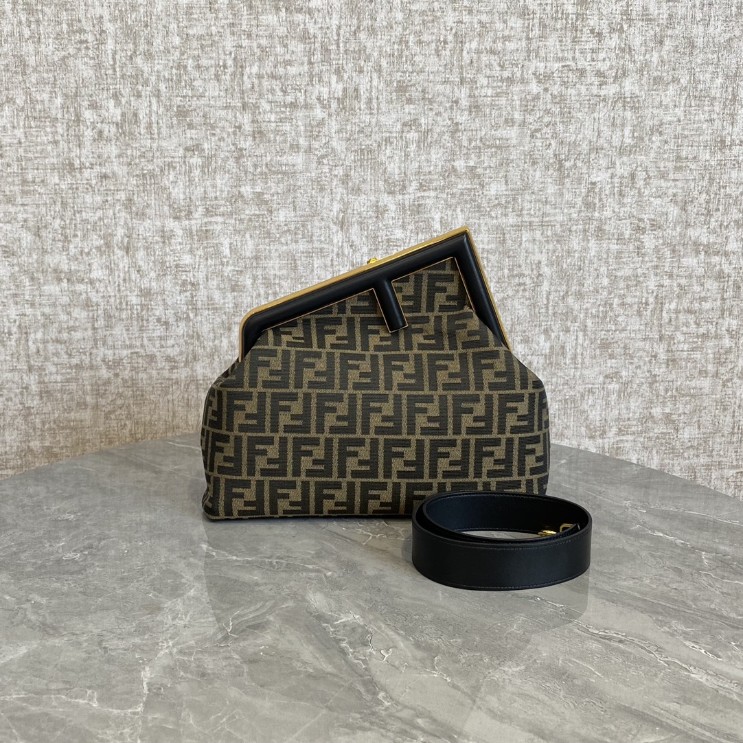 Fendi First Medium Black Bag with FF Jacquard Bag