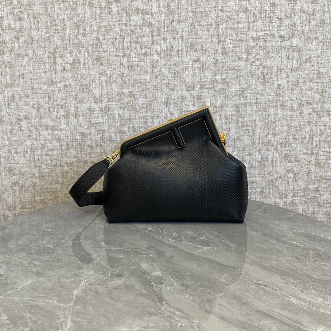 Fendi First Medium Black Bag with Snake Embossed Leather