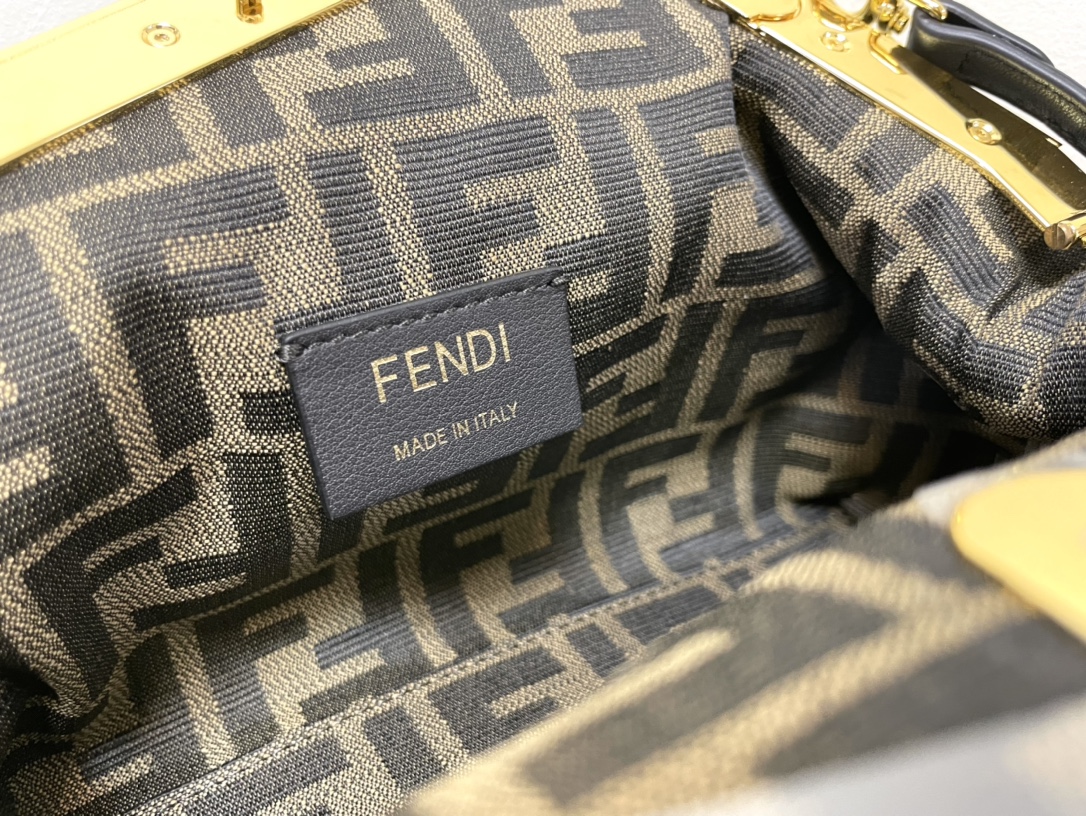 Fendi First Small Interlaced Leather Bag Black