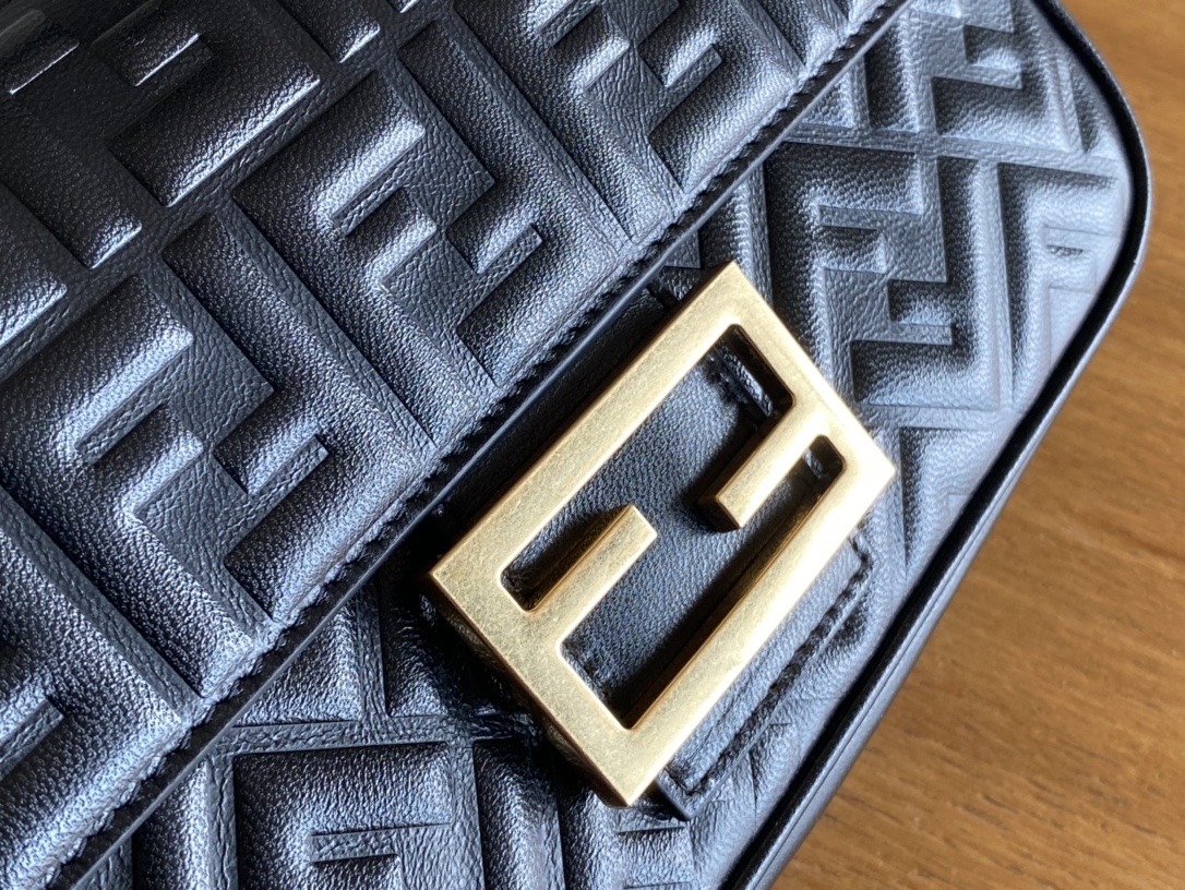 Fendi Iconic Medium Baguette Bag Black Nappa Leather Bag