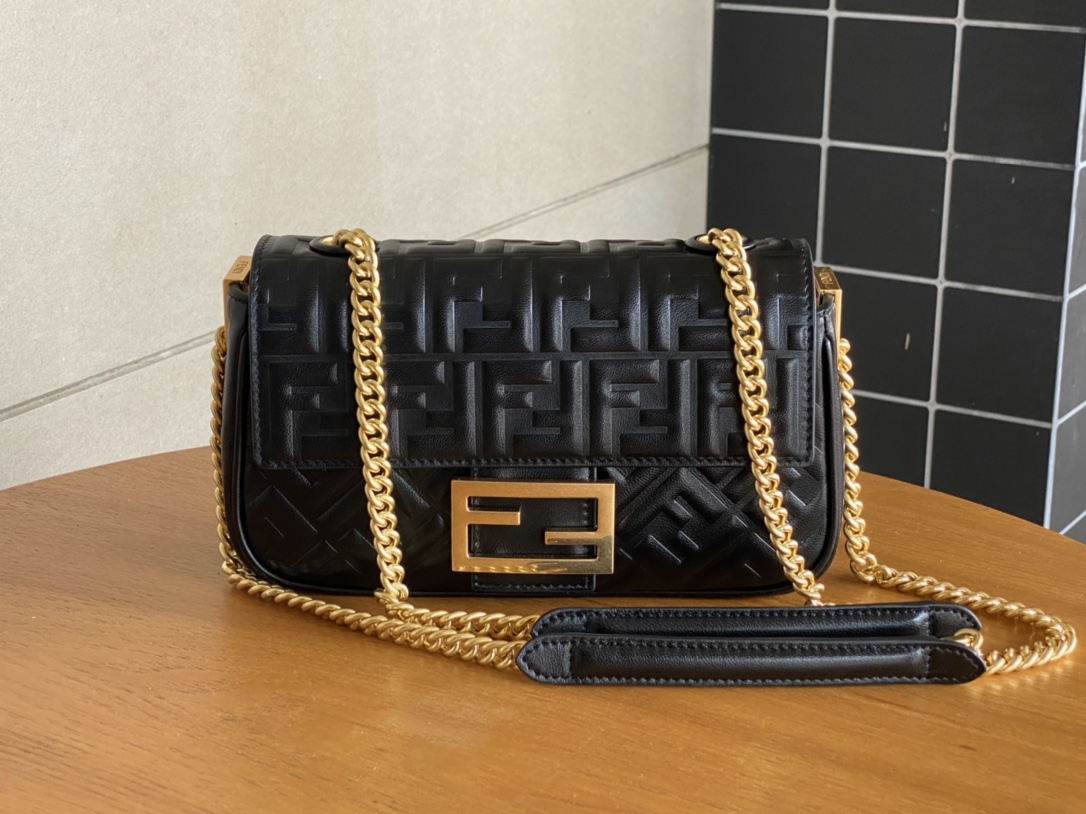 Fendi Iconic Medium Baguette Bag Black Nappa Leather Bag