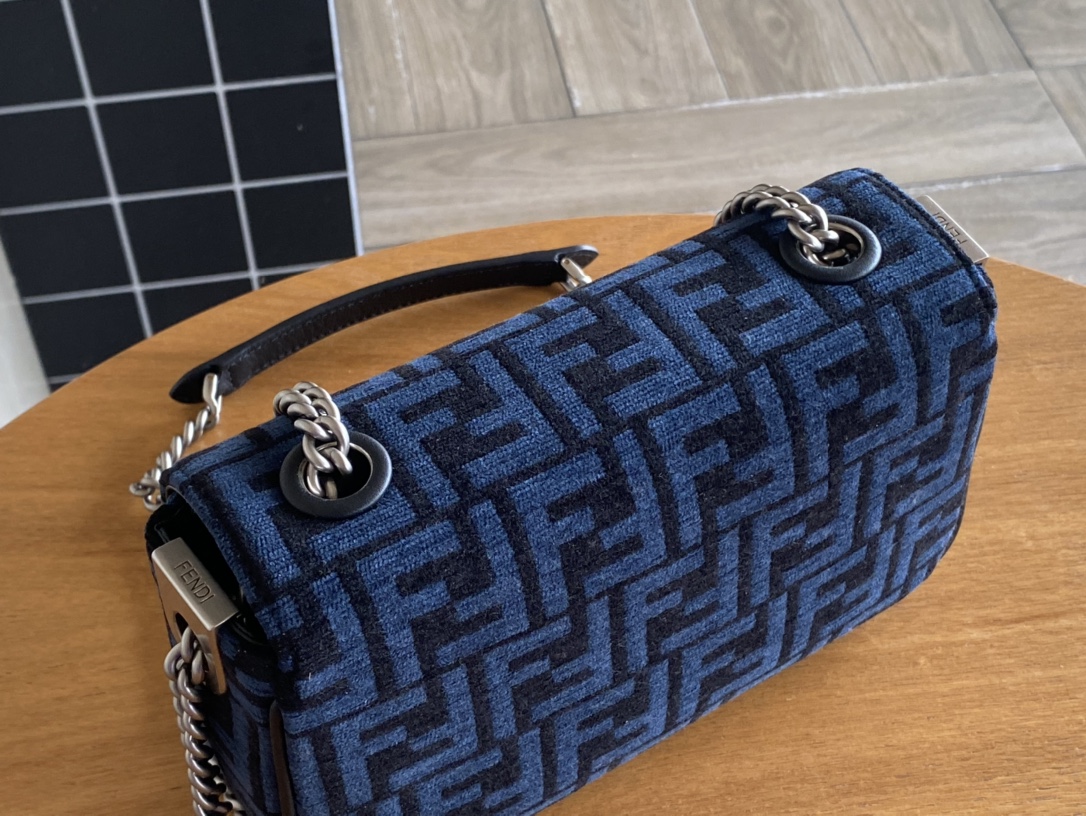 Fendi Iconic Medium Baguette Bag Blue Jacquard FF Fabric Bag