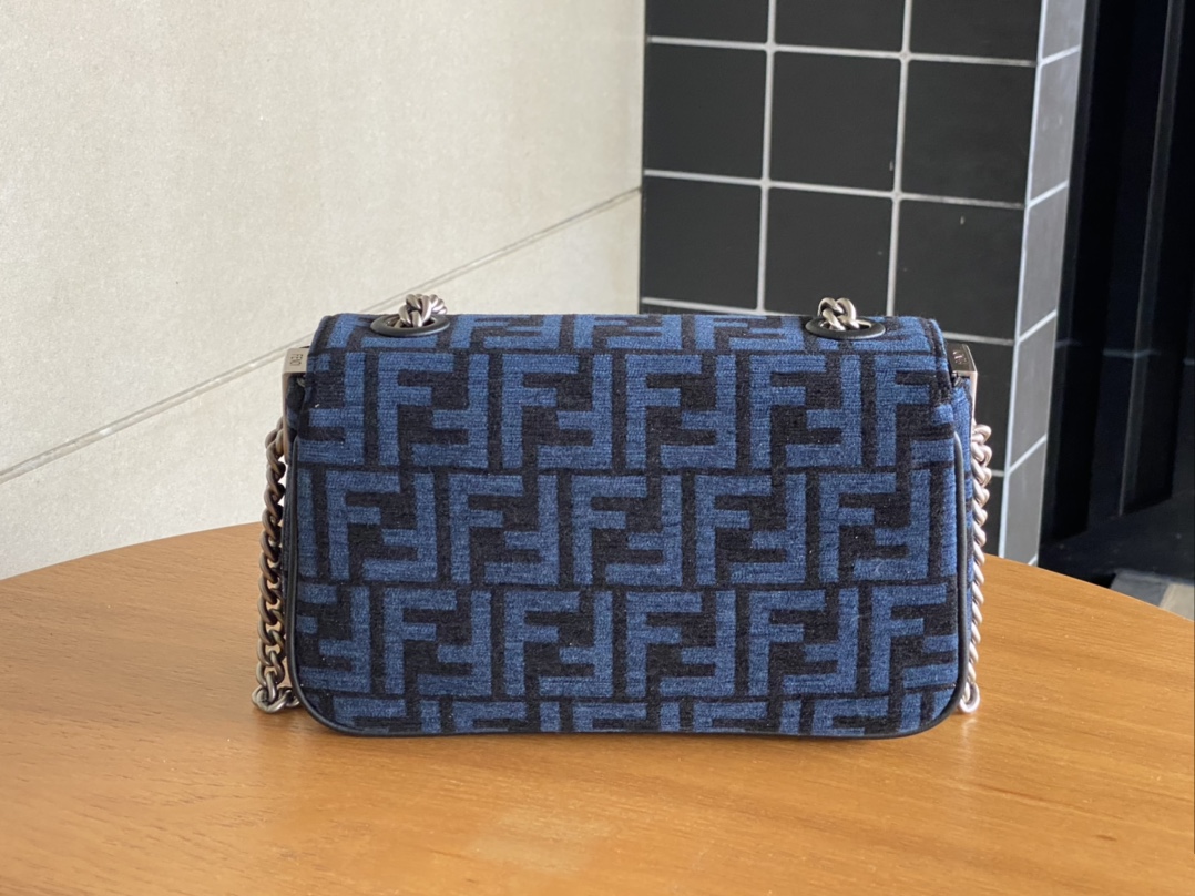 Fendi Iconic Medium Baguette Bag Blue Jacquard FF Fabric Bag