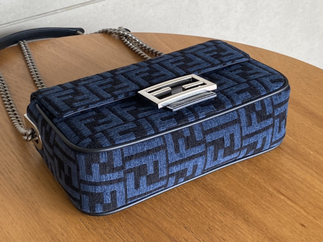 Fendi Iconic Medium Baguette Bag Blue Jacquard FF Fabric Bag