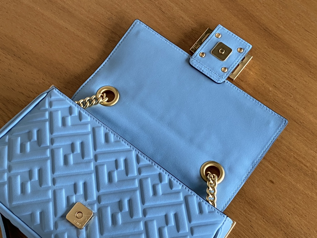 Fendi Iconic Medium Baguette Bag Blue Nappa Leather Bag