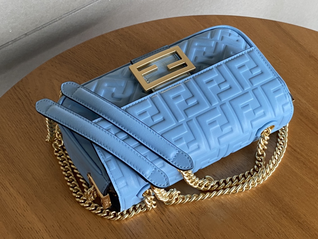 Fendi Iconic Medium Baguette Bag Blue Nappa Leather Bag