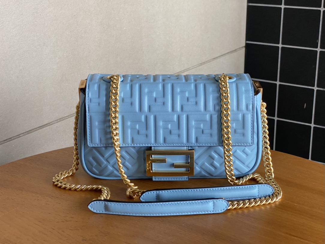 Fendi Iconic Medium Baguette Bag Blue Nappa Leather Bag