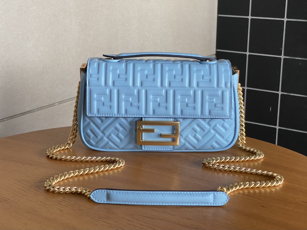 Fendi Iconic Medium Baguette Bag Blue Nappa Leather Bag