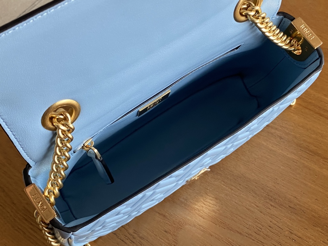 Fendi Iconic Medium Baguette Bag Blue Nappa Leather Bag