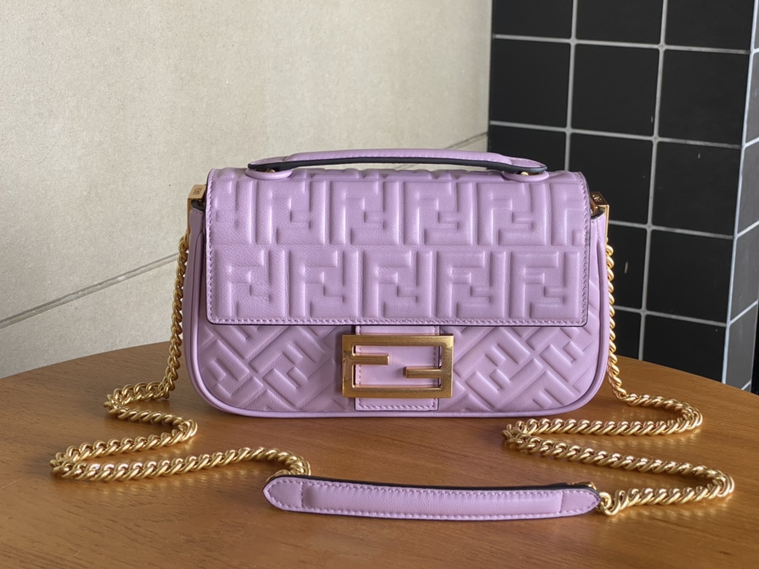 Fendi Iconic Medium Baguette Bag Purple Nappa Leather Bag