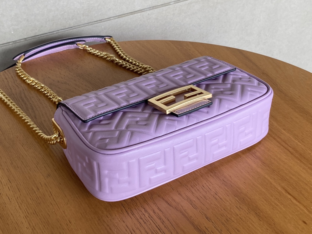 Fendi Iconic Medium Baguette Bag Purple Nappa Leather Bag