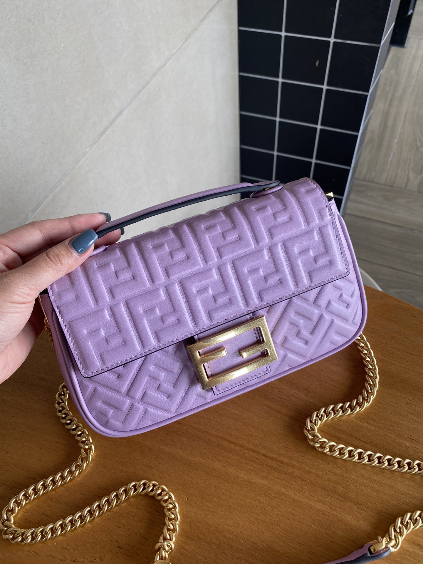 Fendi Iconic Medium Baguette Bag Purple Nappa Leather Bag