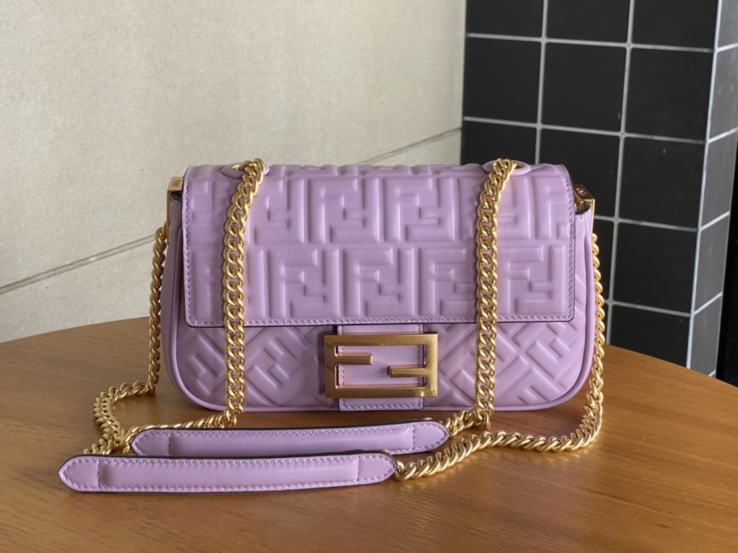 Fendi Iconic Medium Baguette Bag Purple Nappa Leather Bag