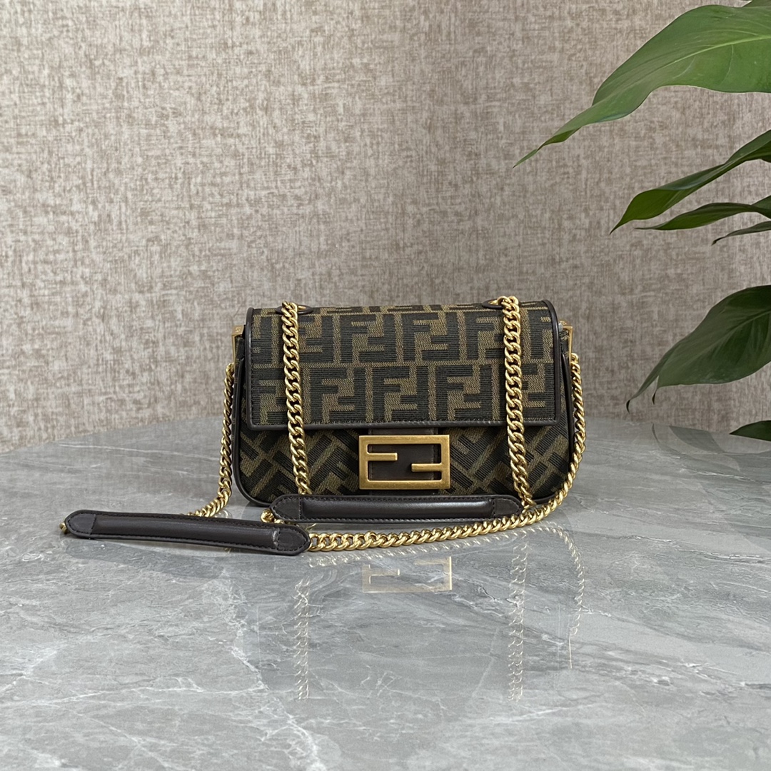 Fendi Medium Baguette Brown Fabric Bag