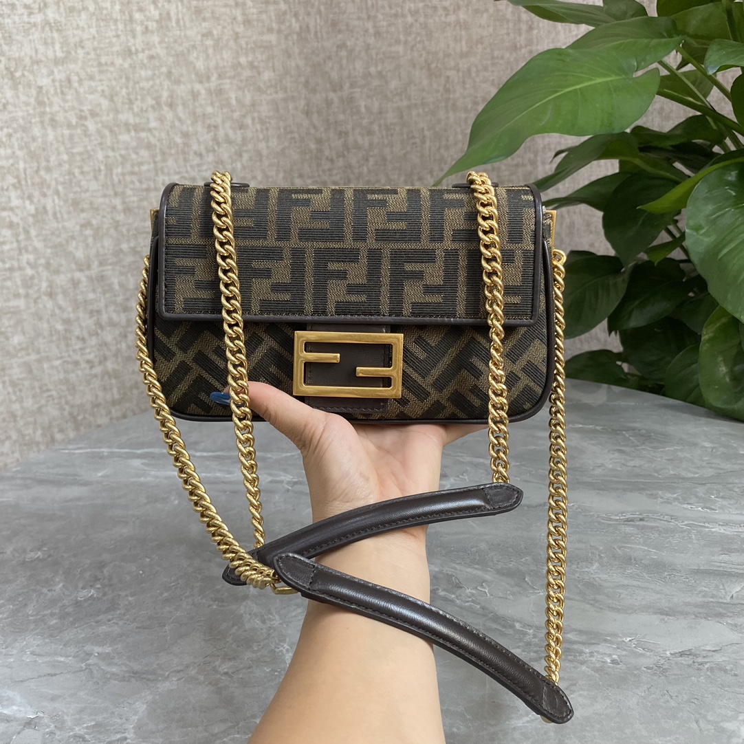 Fendi Medium Baguette Brown Fabric Bag