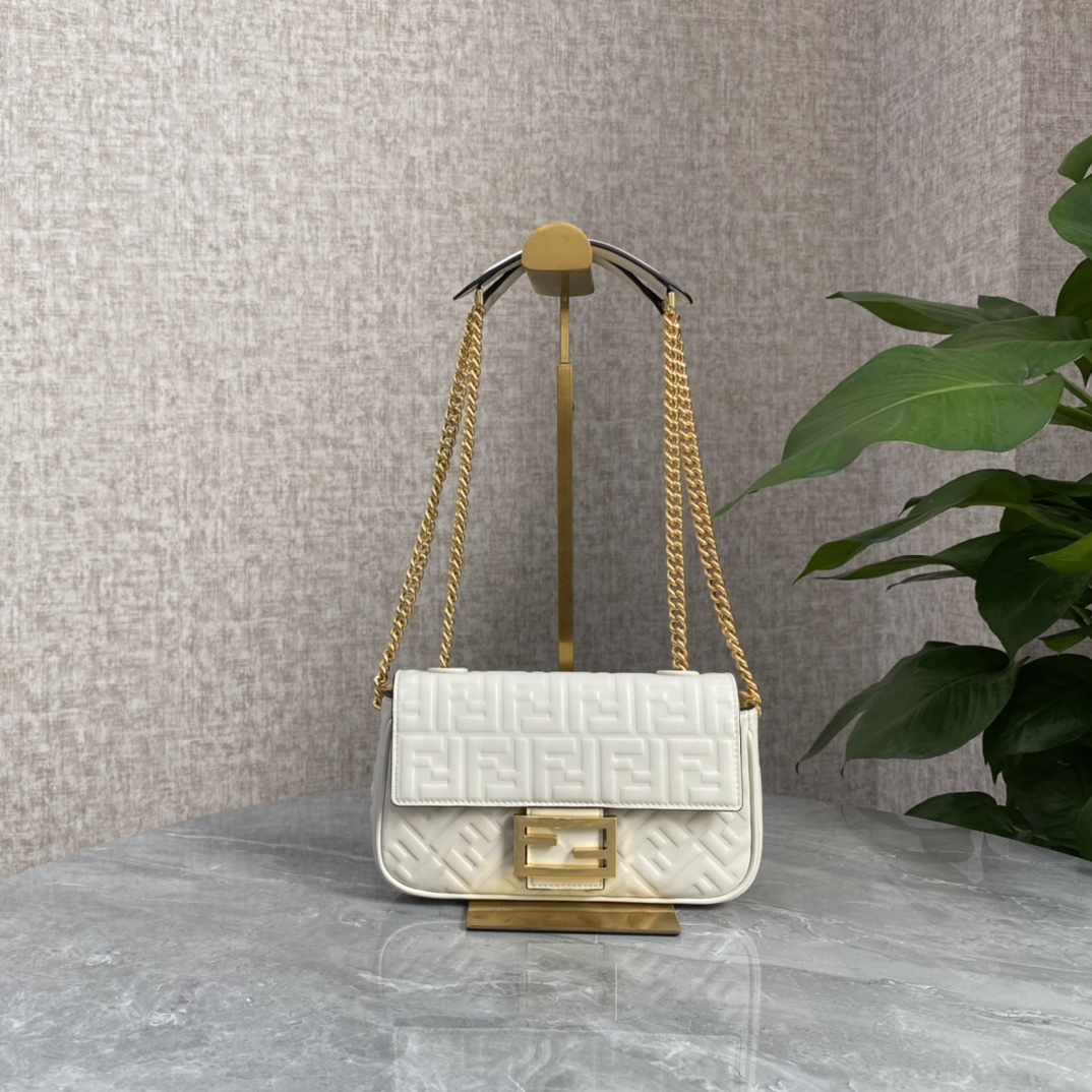 Fendi Medium Baguette Fabric Bag White Leather