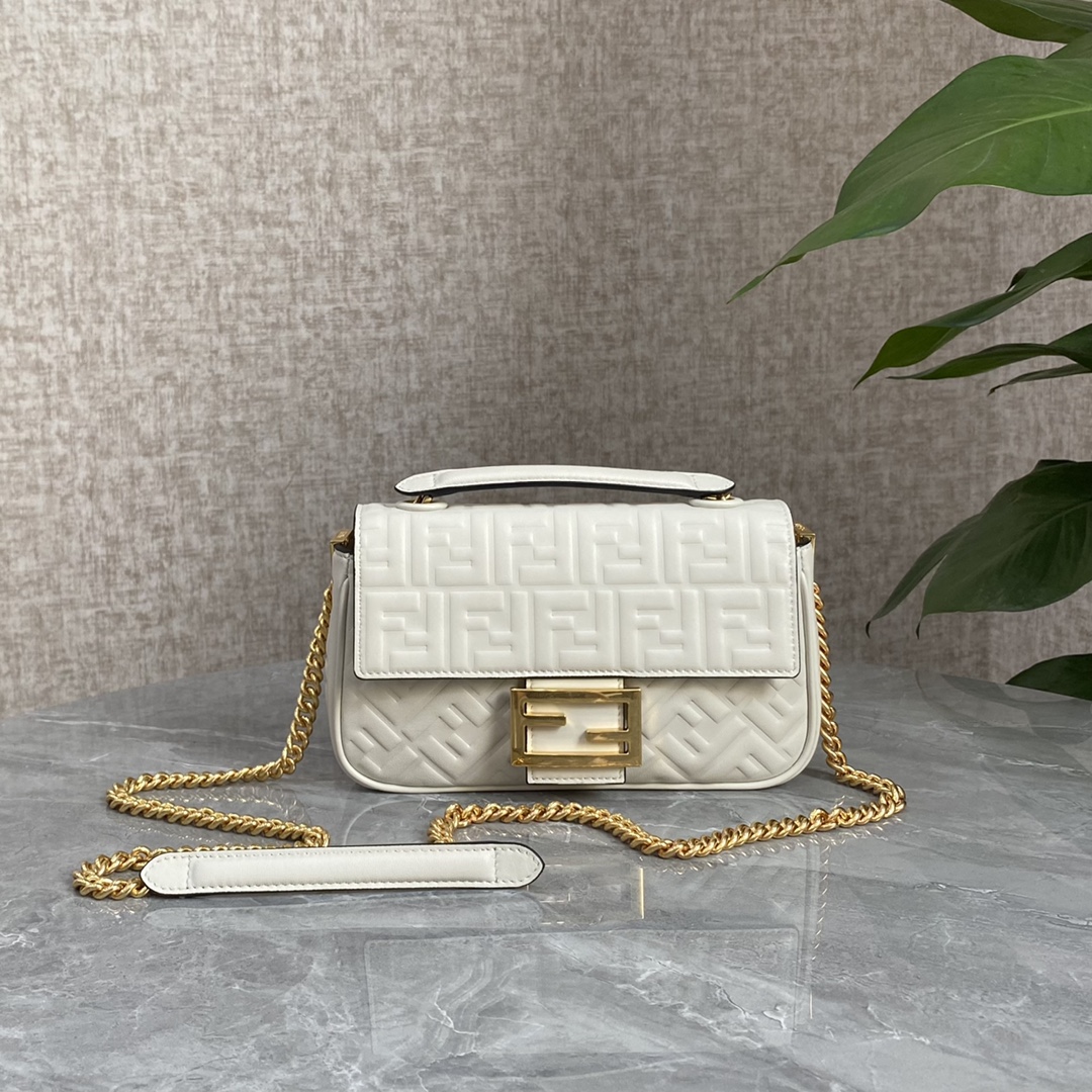 Fendi Medium Baguette Fabric Bag White Leather