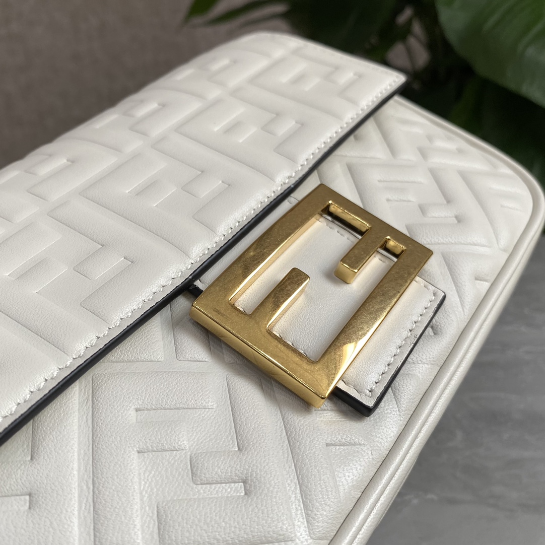 Fendi Medium Baguette Fabric Bag White Leather