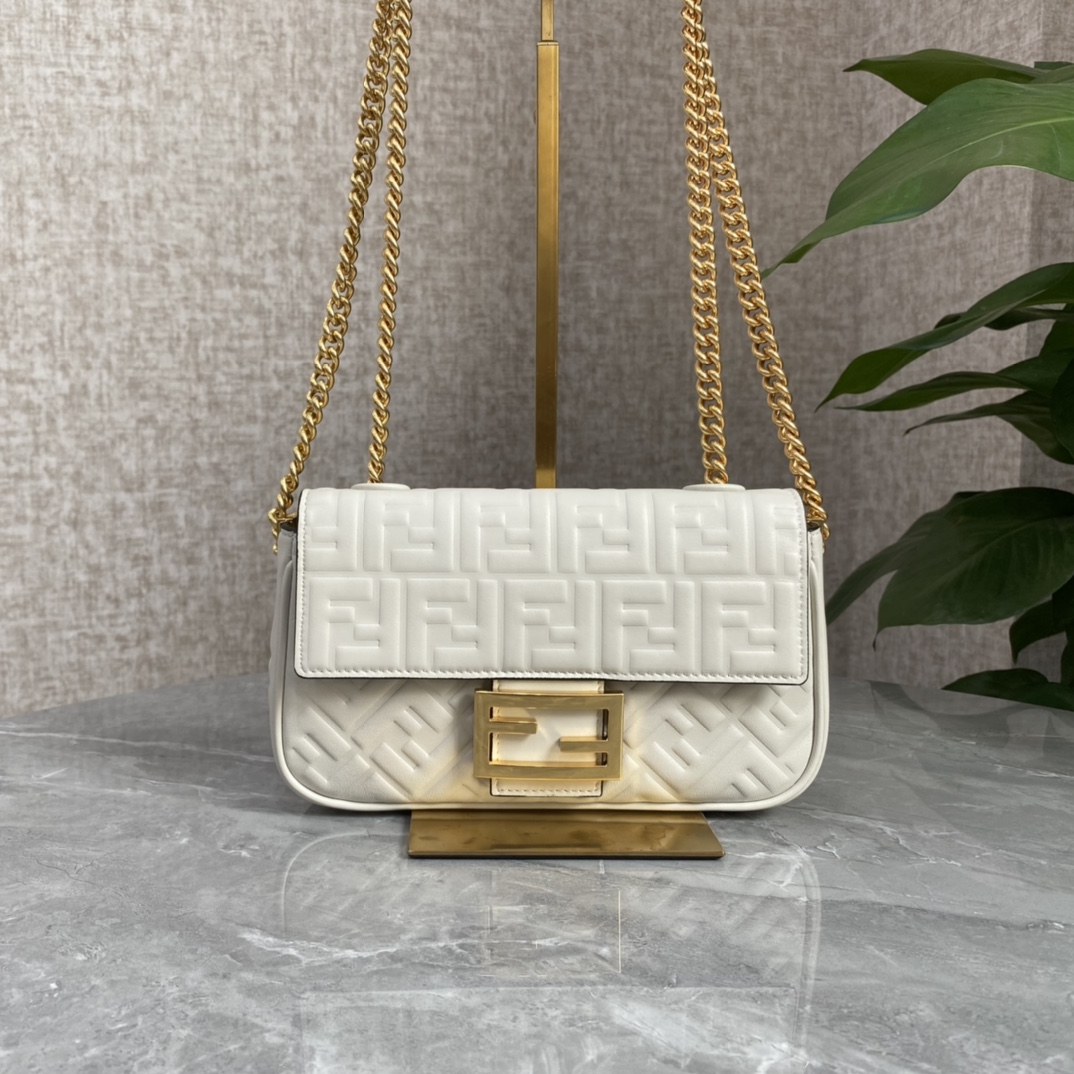 Fendi Medium Baguette Fabric Bag White Leather