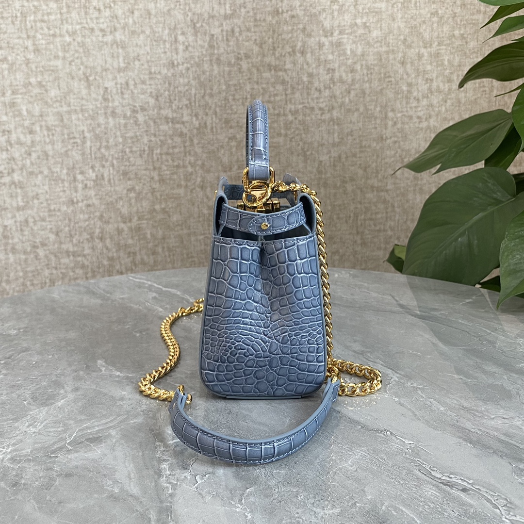 Fendi Mini Peekaboo Bag Crocodile-Embossed Leather With Chain Blue