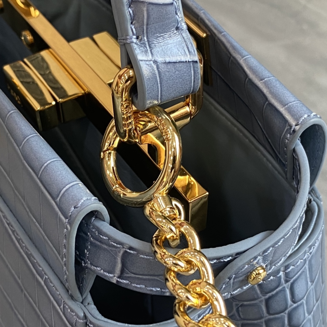 Fendi Mini Peekaboo Bag Crocodile-Embossed Leather With Chain Blue