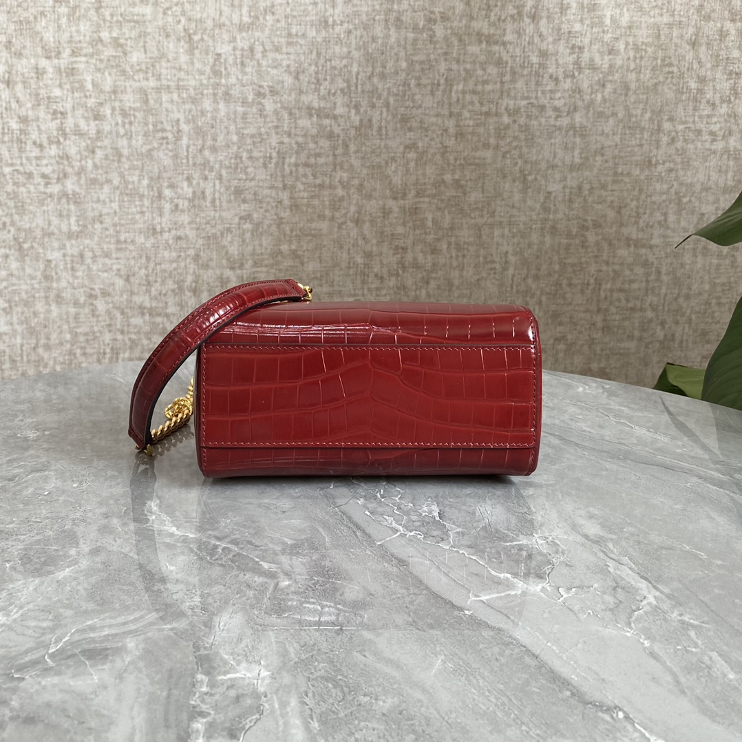 Fendi Mini Peekaboo Bag Crocodile-Embossed Leather With Chain Dark Red