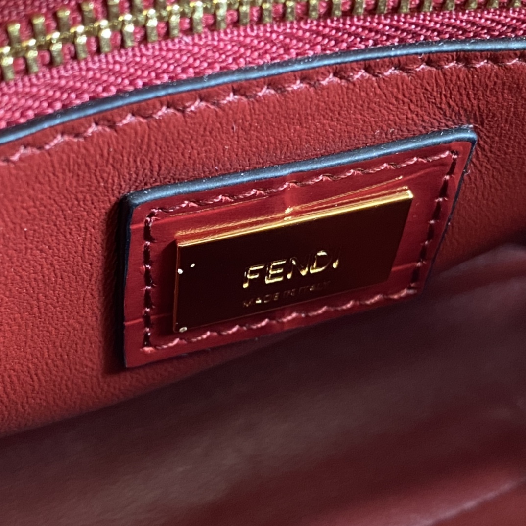 Fendi Mini Peekaboo Bag Crocodile-Embossed Leather With Chain Dark Red