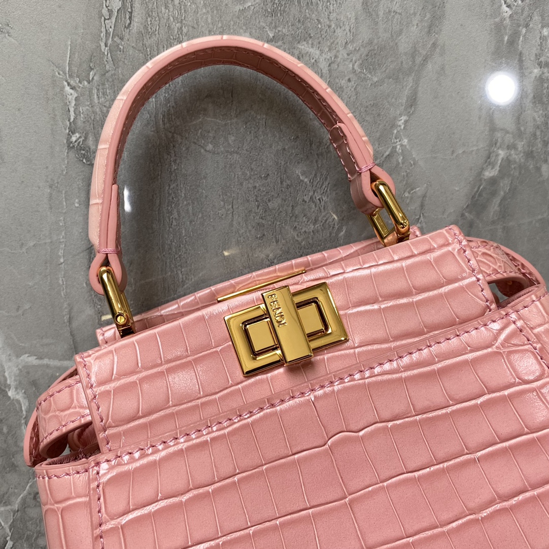 Fendi Mini Peekaboo Bag Crocodile-Embossed Leather With Chain Pink-1