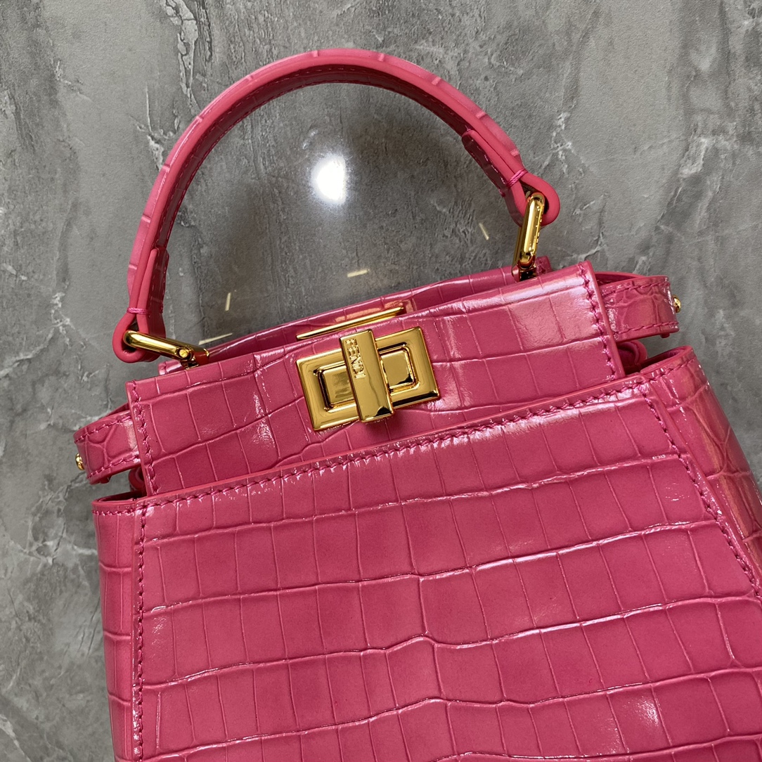 Fendi Mini Peekaboo Bag Crocodile-Embossed Leather With Chain Pink