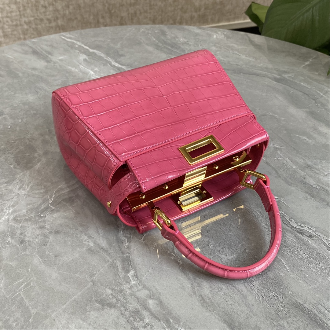 Fendi Mini Peekaboo Bag Crocodile-Embossed Leather With Chain Pink