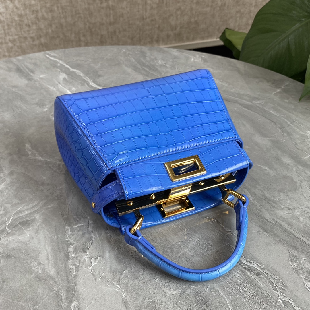 Fendi Mini Peekaboo Bag Crocodile-Embossed Leather With Chain lLight Blue