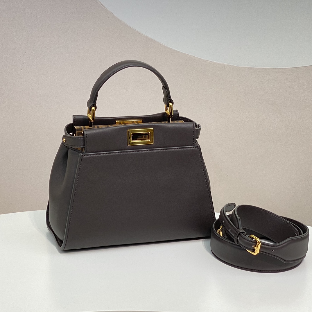 Fendi Mini Peekaboo Dark Brown Leahter Bag