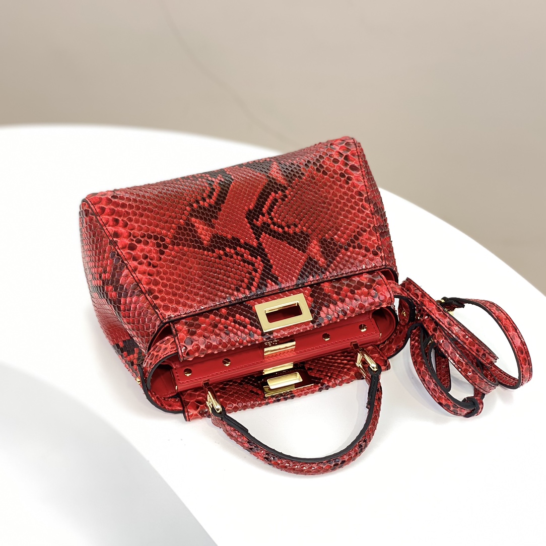 Fendi Peekaboo Mini Handbag Dark Red Elaphe Leather