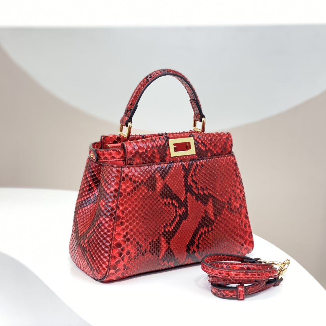 Fendi Peekaboo Mini Handbag Dark Red Elaphe Leather