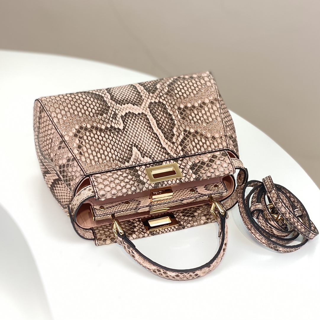 Fendi Peekaboo Mini Handbag Pink Elaphe Leather