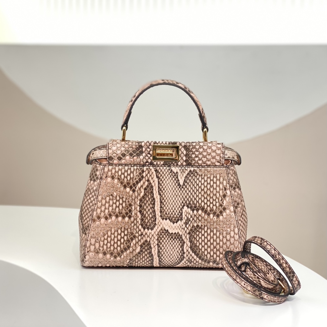 Fendi Peekaboo Mini Handbag Pink Elaphe Leather