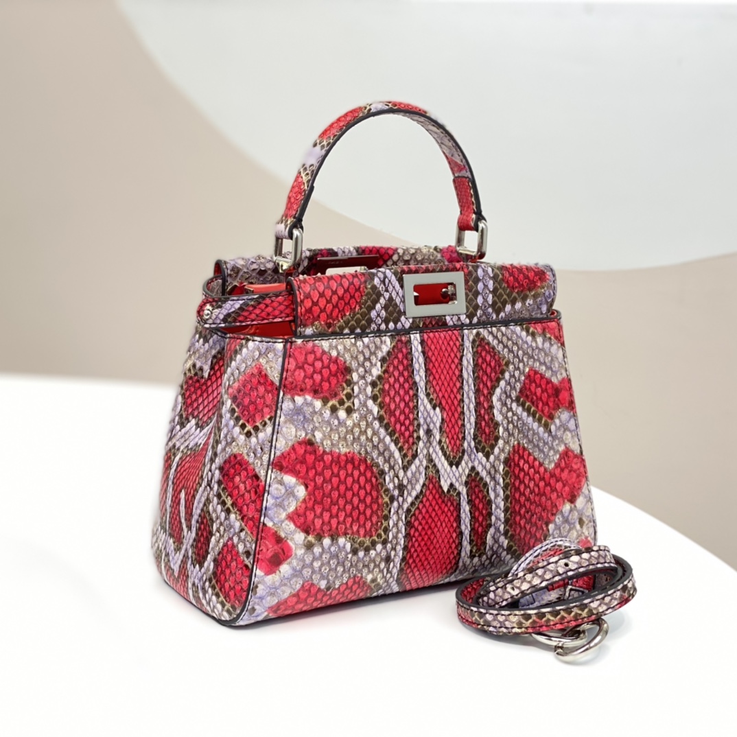 Fendi Peekaboo Mini Handbag Red Elaphe Leather