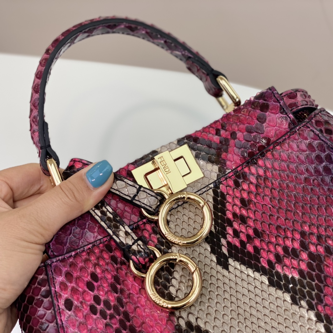 Fendi Peekaboo Mini Handbag Rose Elaphe Leather