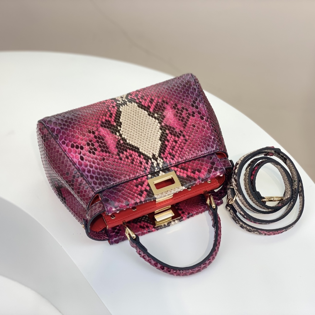 Fendi Peekaboo Mini Handbag Rose Elaphe Leather