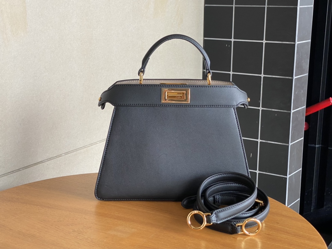 Fendi Peekaboo Soft Medium Black Padded Nappa Leather Bag Black