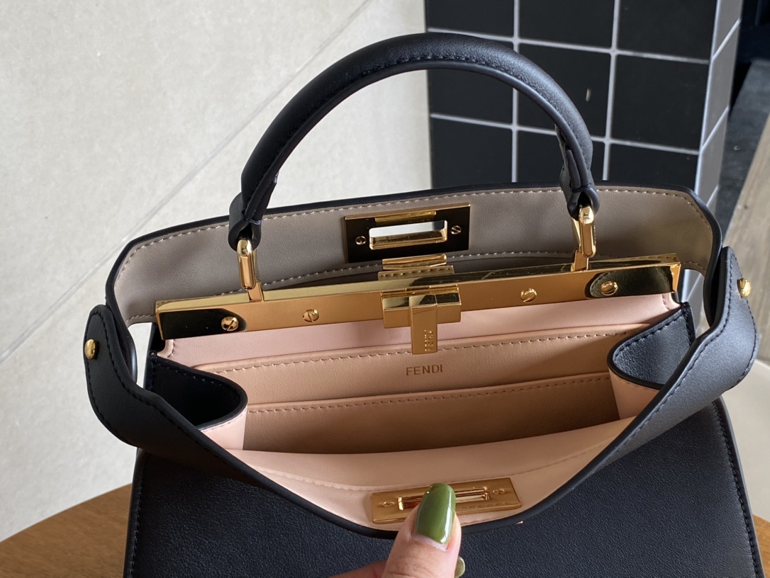 Fendi Peekaboo Soft Medium Black Padded Nappa Leather Bag Black