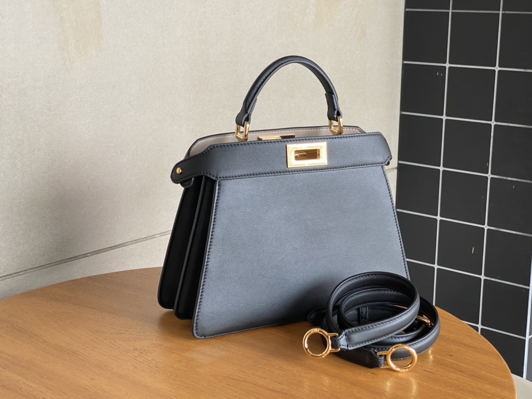 Fendi Peekaboo Soft Medium Black Padded Nappa Leather Bag Black