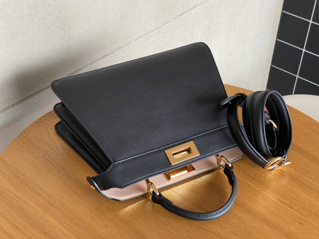 Fendi Peekaboo Soft Medium Black Padded Nappa Leather Bag Black