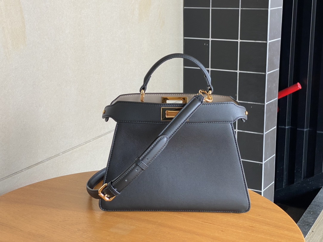 Fendi Peekaboo Soft Medium Black Padded Nappa Leather Bag Black