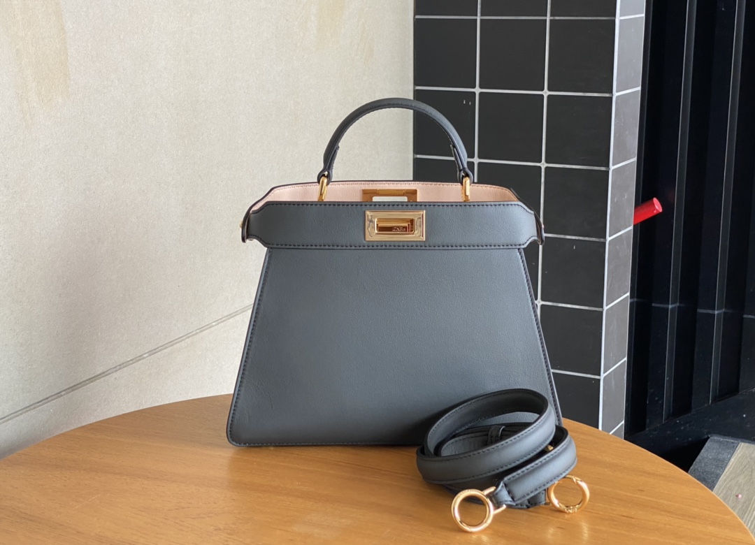 Fendi Peekaboo Soft Medium Black Padded Nappa Leather Bag Blue